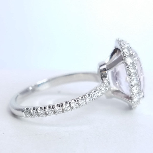 3.55 Total Carat Kunzite and Diamond Halo Pave-Set Ladies Ring