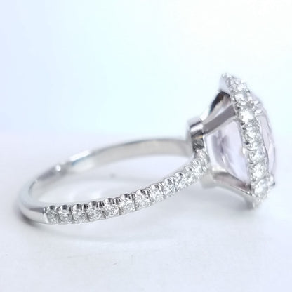 3.55 Total Carat Kunzite and Diamond Halo Pave-Set Ladies Ring