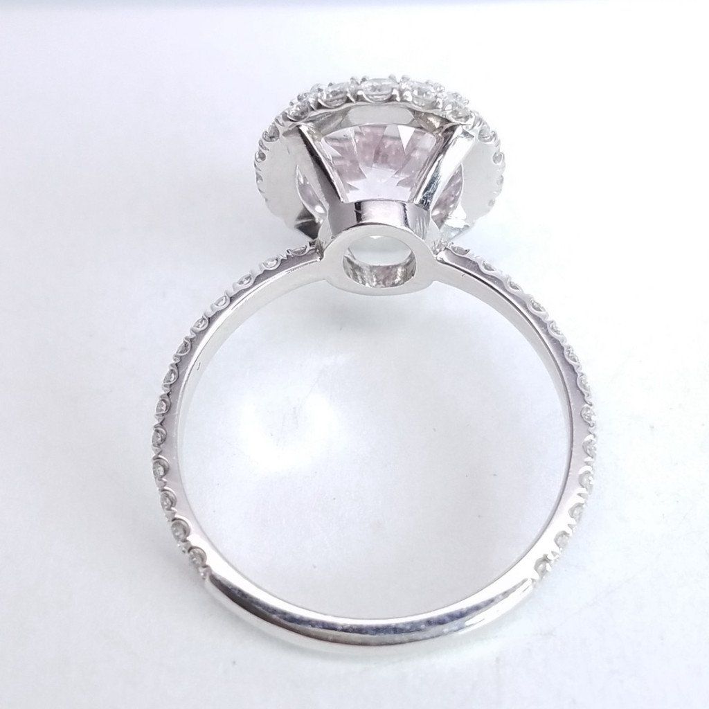 3.55 Total Carat Kunzite and Diamond Halo Pave-Set Ladies Ring