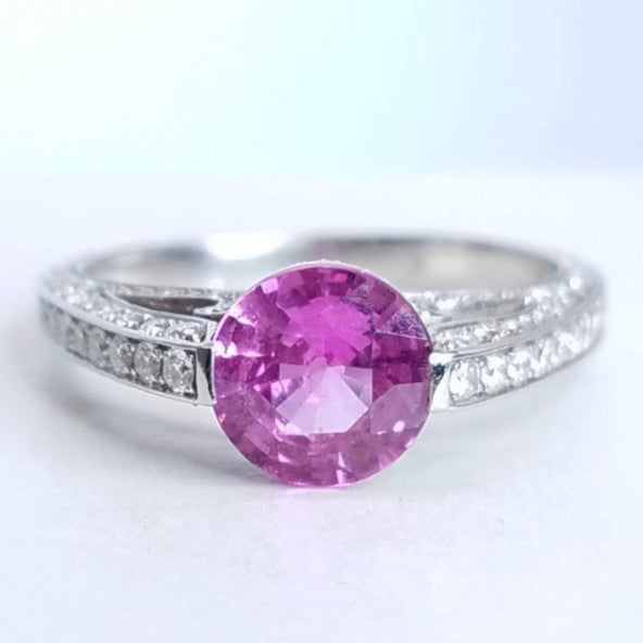"LADRG01388" Pink Sapphire Handmade Pave Diamond Ring