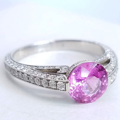 "LADRG01388" Pink Sapphire Handmade Pave Diamond Ring