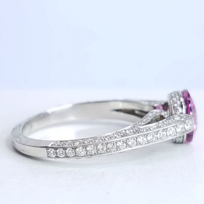 "LADRG01388" Pink Sapphire Handmade Pave Diamond Ring