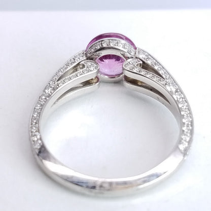 "LADRG01388" Pink Sapphire Handmade Pave Diamond Ring