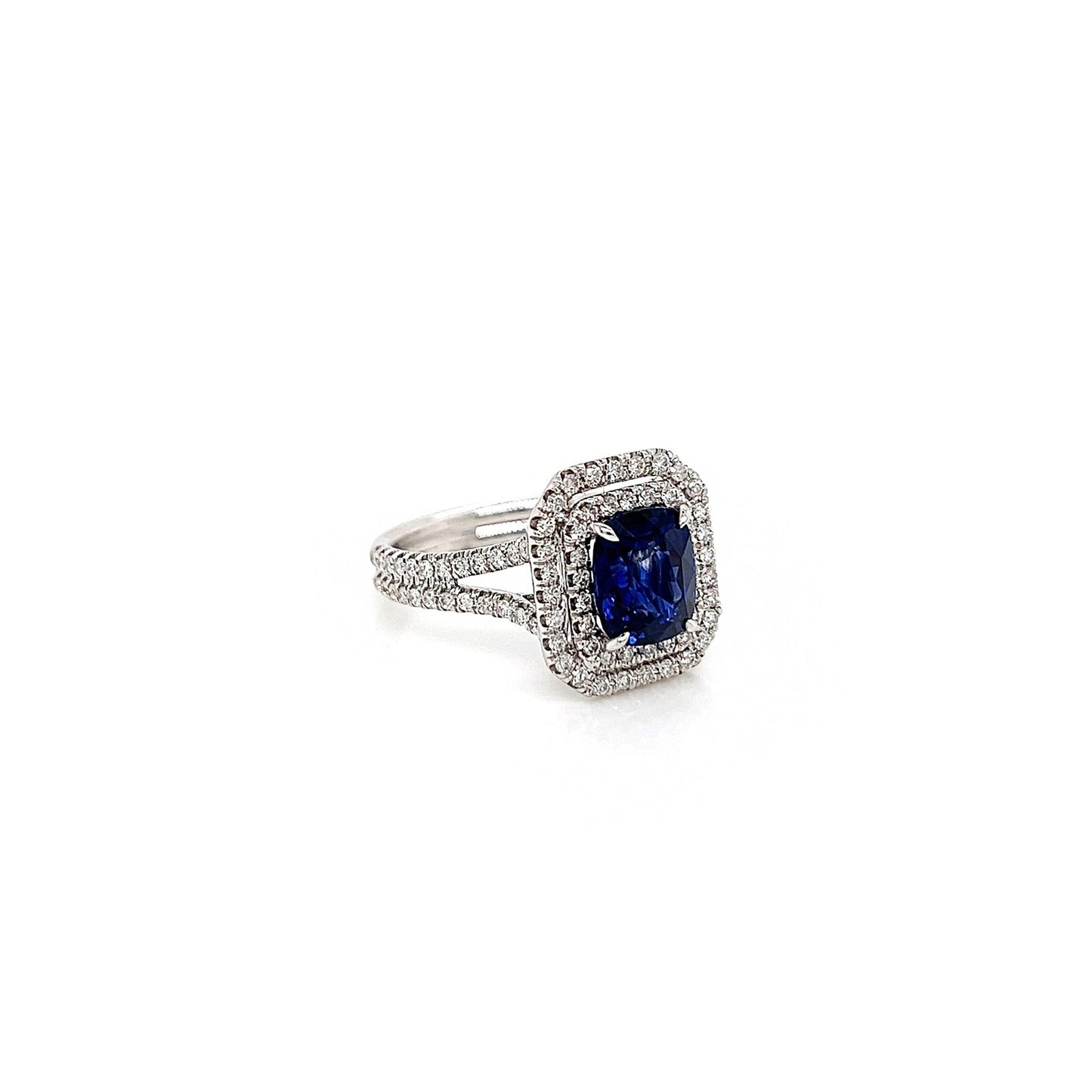 3.49 Total Carat Sapphire and Diamond Double-Halo Micro Pave-Set Ladies Ring