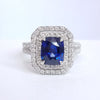 3.49 Total Carat Sapphire and Diamond Double-Halo Micro Pave-Set Ladies Ring