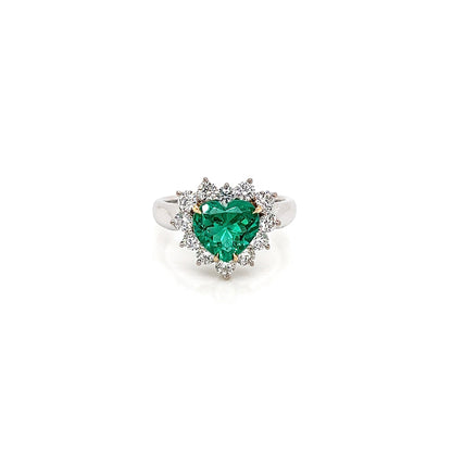 "LADRG01417" Green Emerald Heart Diamond Ring