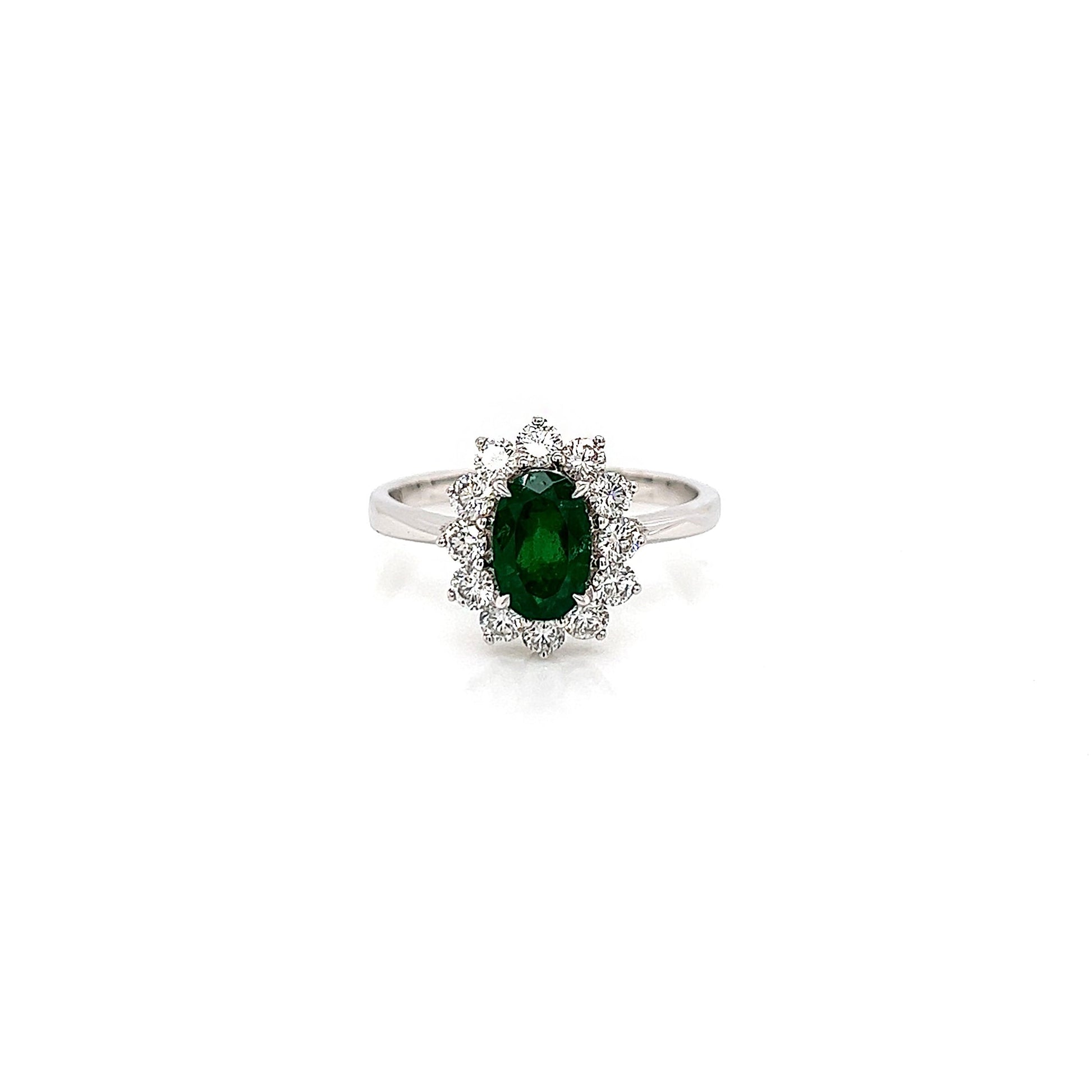"LADRG01419 " Oval Green Emerald Diamond Ring