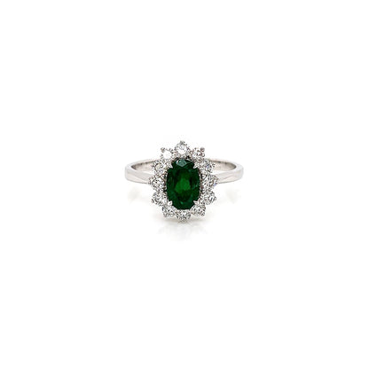 "LADRG01419 " Oval Green Emerald Diamond Ring
