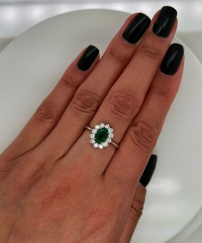 "LADRG01419 " Oval Green Emerald Diamond Ring