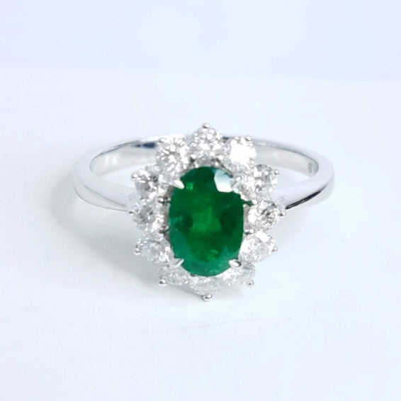 "LADRG01419 " Oval Green Emerald Diamond Ring
