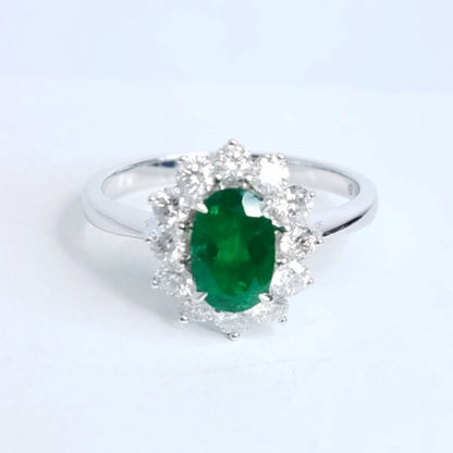 "LADRG01419 " Oval Green Emerald Diamond Ring