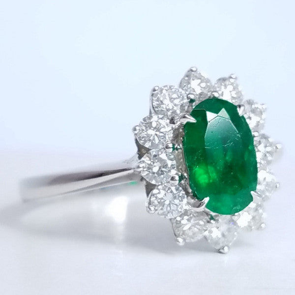 "LADRG01419 " Oval Green Emerald Diamond Ring