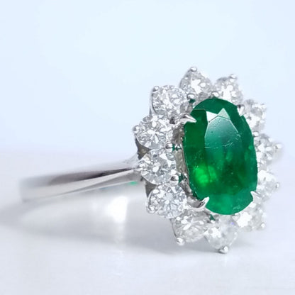"LADRG01419 " Oval Green Emerald Diamond Ring