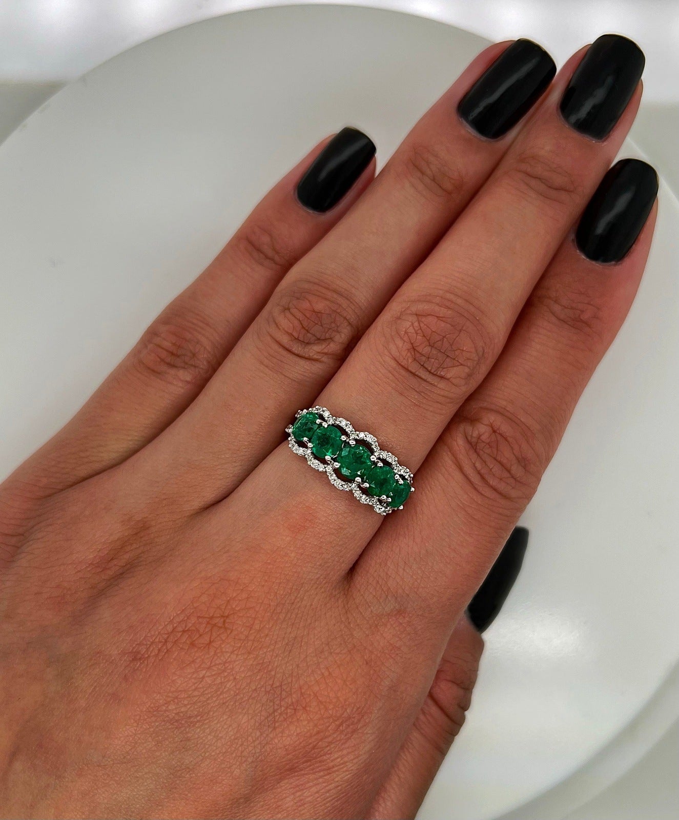 "LADRG01420" Right Hand Ring Emeralds & Diamonds