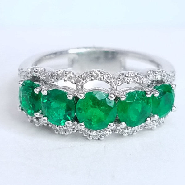 "LADRG01420" Right Hand Ring Emeralds & Diamonds