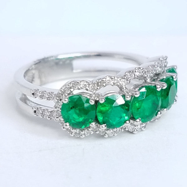 "LADRG01420" Right Hand Ring Emeralds & Diamonds