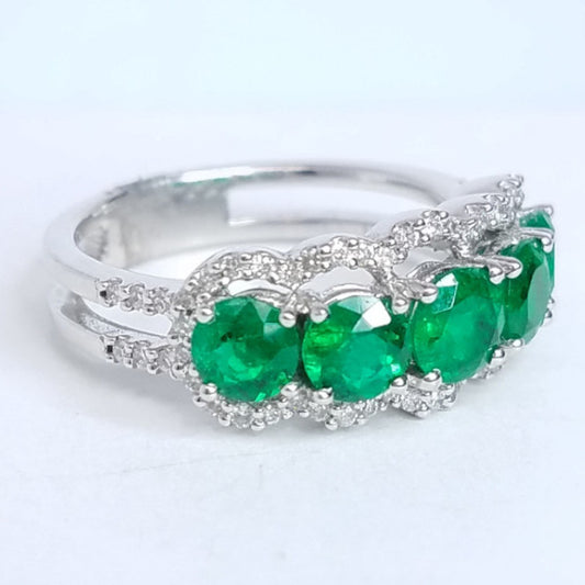 "LADRG01420" Right Hand Ring Emeralds & Diamonds