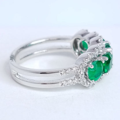 "LADRG01420" Right Hand Ring Emeralds & Diamonds