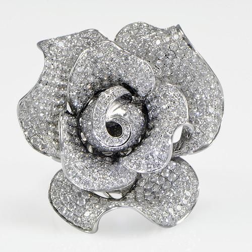 7.50 Total Carat Diamond Rose Flower Ring in 18K White Gold