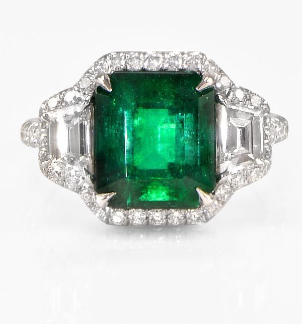 "LADRG01436" Green Emerald And Diamond Engagement Ring in Platinum 1.47 ct. tw.