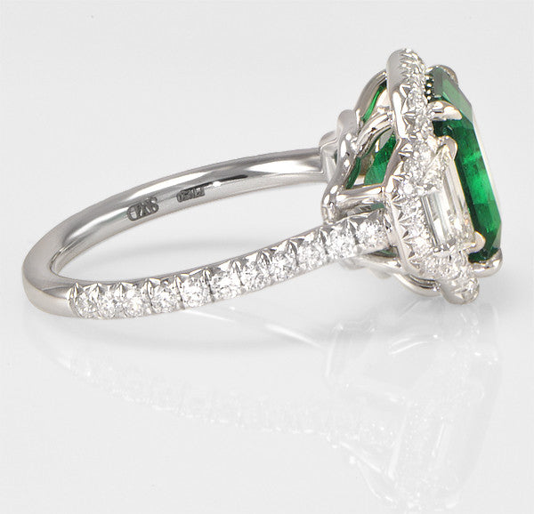 "LADRG01436" Green Emerald And Diamond Engagement Ring in Platinum 1.47 ct. tw.