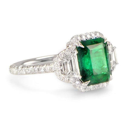 "LADRG01436" Green Emerald And Diamond Engagement Ring in Platinum 1.47 ct. tw.