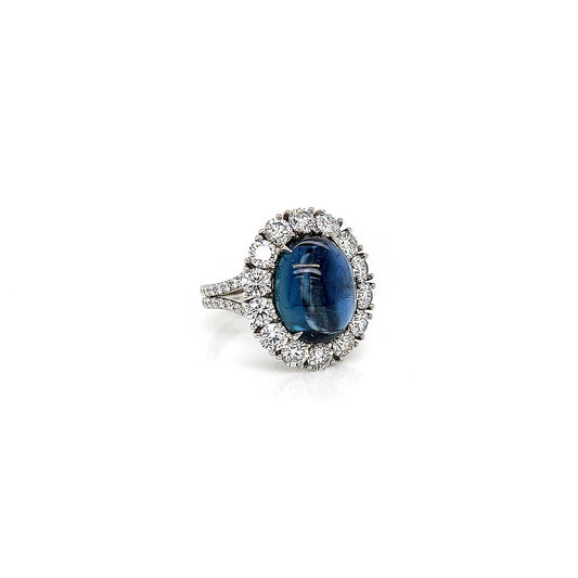 12.92 Total Carat NO HEAT Sapphire and Diamond Halo Ladies Ring GIA