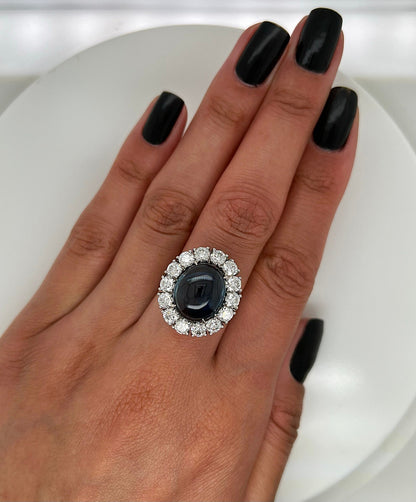 12.92 Total Carat NO HEAT Sapphire and Diamond Halo Ladies Ring GIA