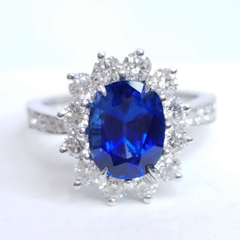 "LADRG01452" Blue Sapphire Cushion Cut Gemstone Ladies Diamond Ring