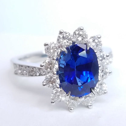 "LADRG01452" Blue Sapphire Cushion Cut Gemstone Ladies Diamond Ring