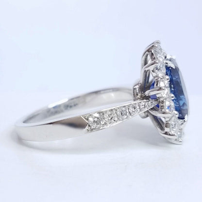 "LADRG01452" Blue Sapphire Cushion Cut Gemstone Ladies Diamond Ring