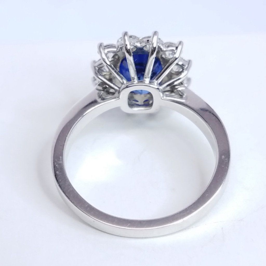"LADRG01452" Blue Sapphire Cushion Cut Gemstone Ladies Diamond Ring
