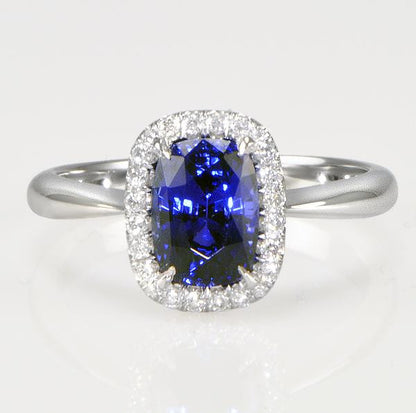 "LADRG01454" Cushion Shape Sapphire Ring With DiamondsIn 18K White Gold