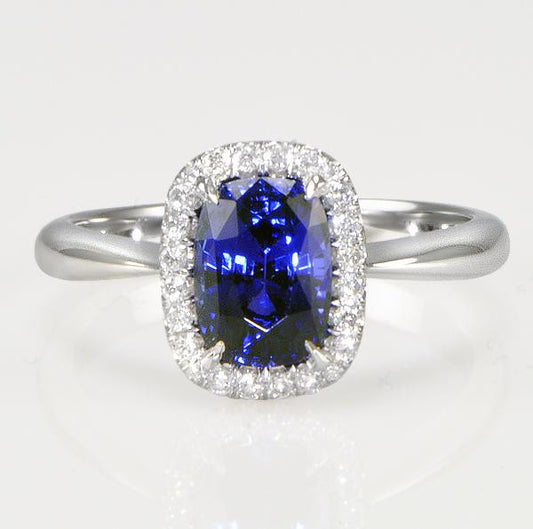 "LADRG01454" Cushion Shape Sapphire Ring With DiamondsIn 18K White Gold