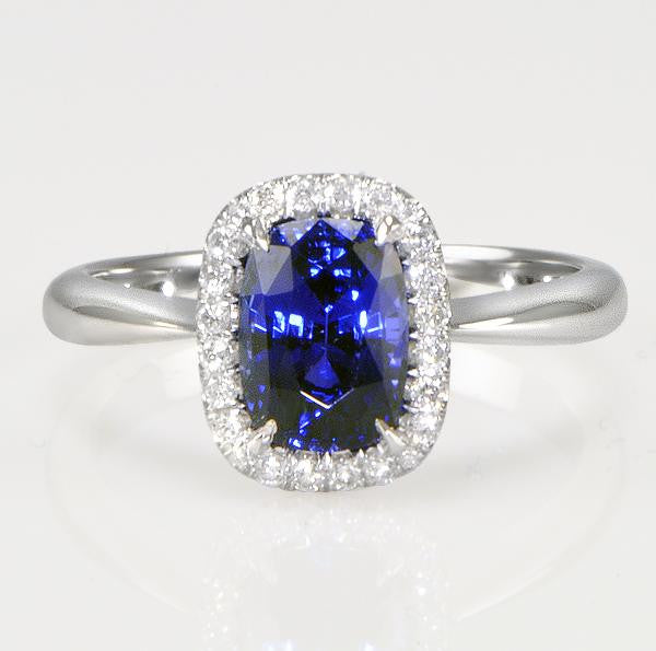 "LADRG01454" Cushion Shape Sapphire Ring With DiamondsIn 18K White Gold