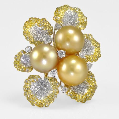 "LADRG01476" Yellow And White Diamond Pearl Flower Ringin 18K Yellow Gold 2.37 ct. tw.
