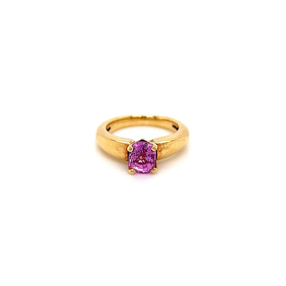 1.90 Carat Oval Pink Sapphire Solitaire Ladies Ring in Yellow Gold Band