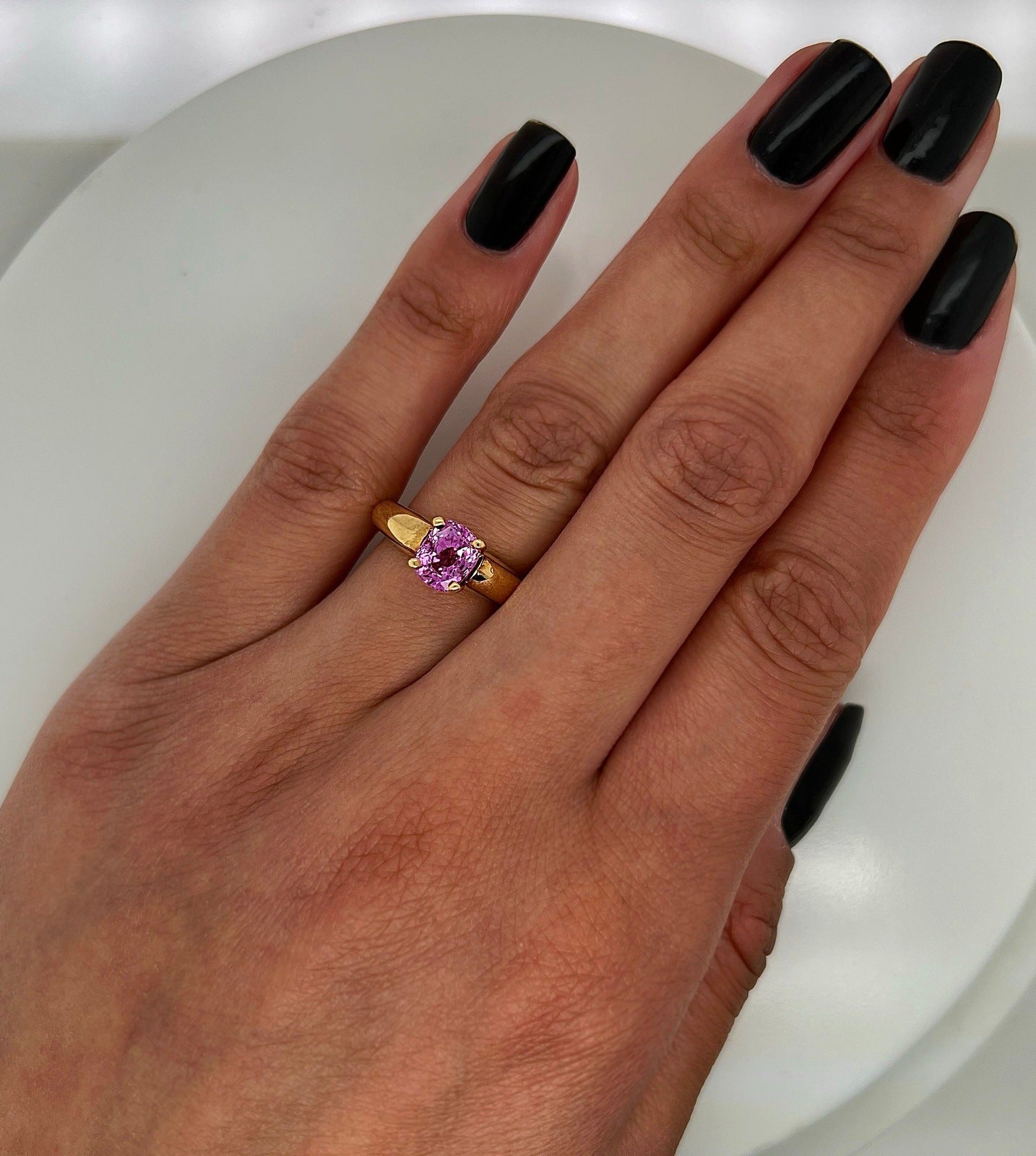 1.90 Carat Oval Pink Sapphire Solitaire Ladies Ring in Yellow Gold Band