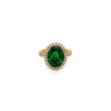 5.32 Total Carat Emerald and Diamond Halo Pave-Set Ladies Ring, GIA