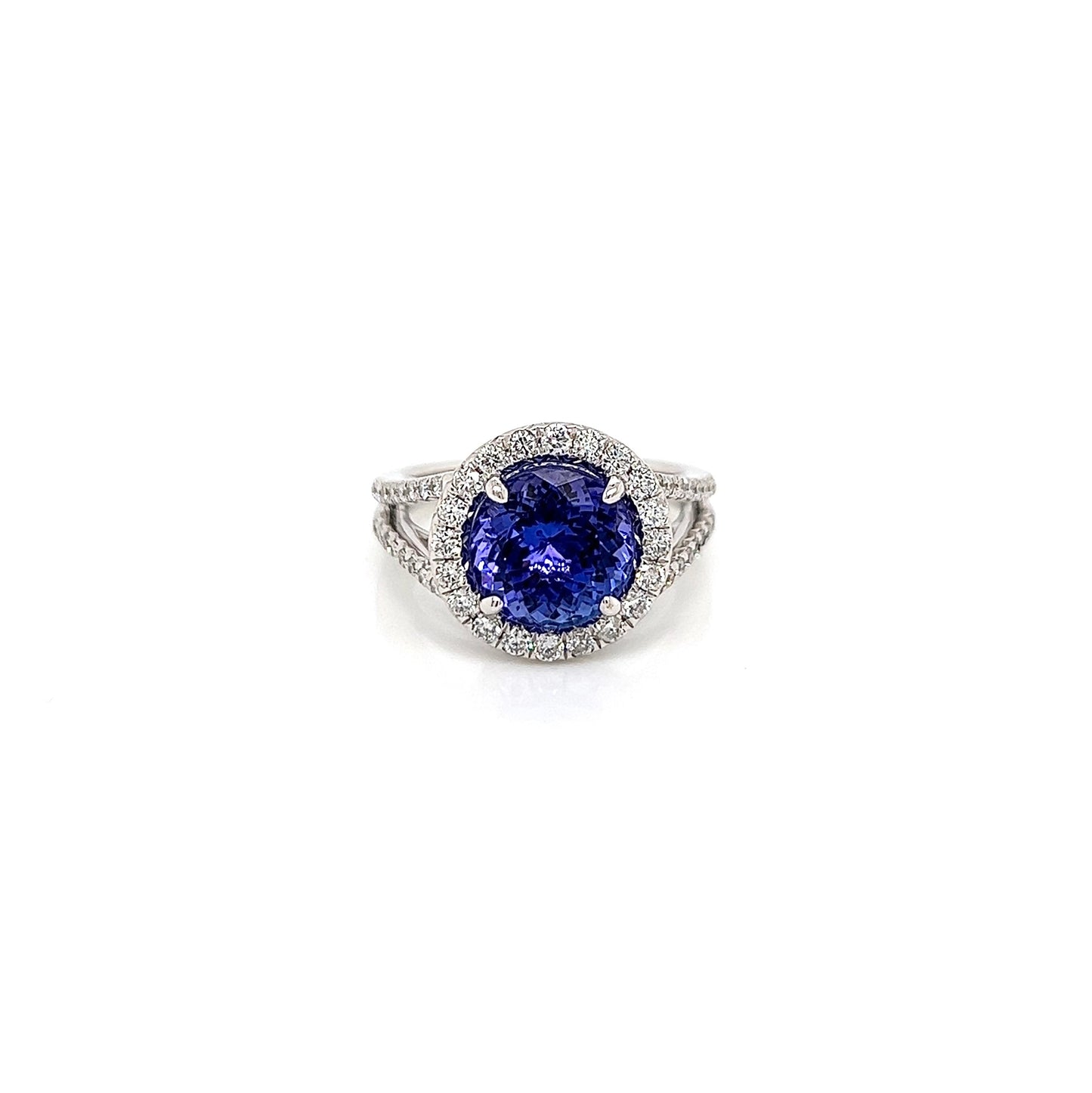 4.15 Total Carat Tanzanite and Diamond Halo Engagement Ring