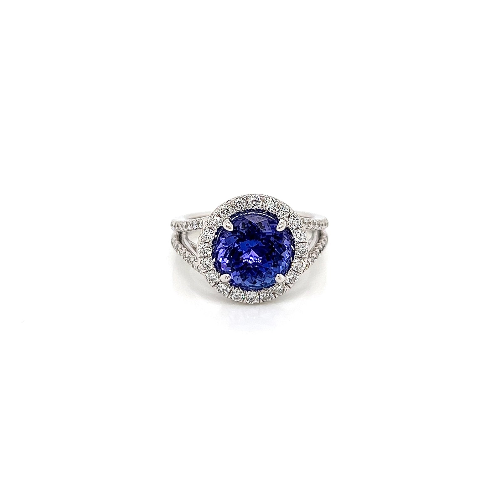 4.15 Total Carat Tanzanite and Diamond Halo Engagement Ring