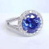 4.15 Total Carat Tanzanite and Diamond Halo Engagement Ring