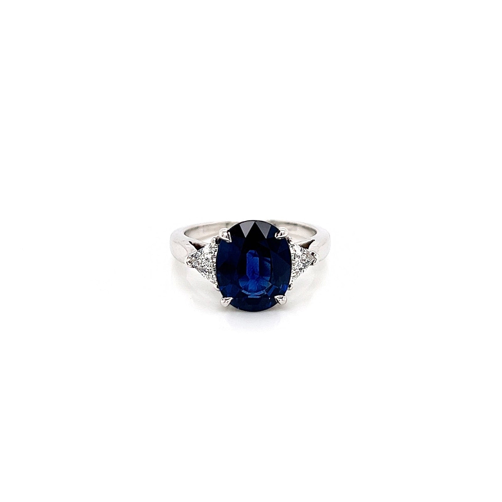 4.75 Total Carat Sapphire and Diamond Three Stone Ladies Ring GIA