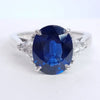 4.75 Total Carat Sapphire and Diamond Three Stone Ladies Ring GIA