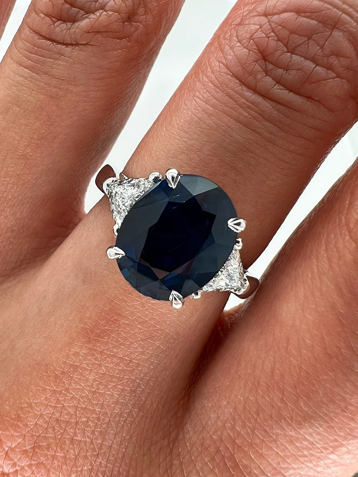 4.75 Total Carat Sapphire and Diamond Three Stone Ladies Ring GIA