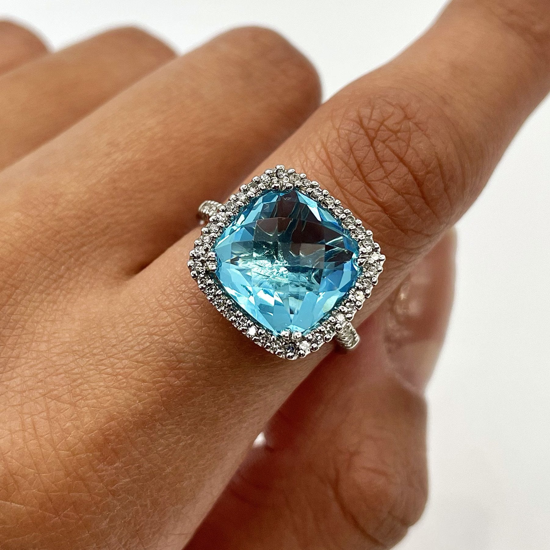 7.49 TOTAL CARAT BLUE TOPAZ AND DIAMOND LADIES RING