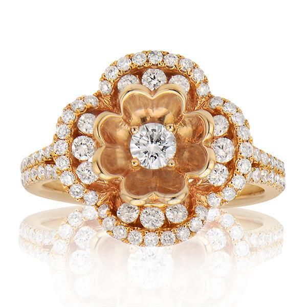 "LADRG01518" Diamond Flower RingIn 18k Rose Gold