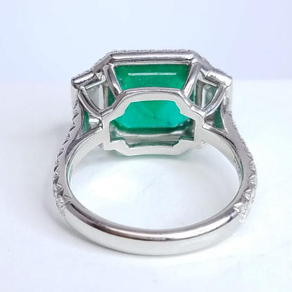 4.46 Total Carat Emerald and Diamond Halo Ladies Ring. GIA Certified.