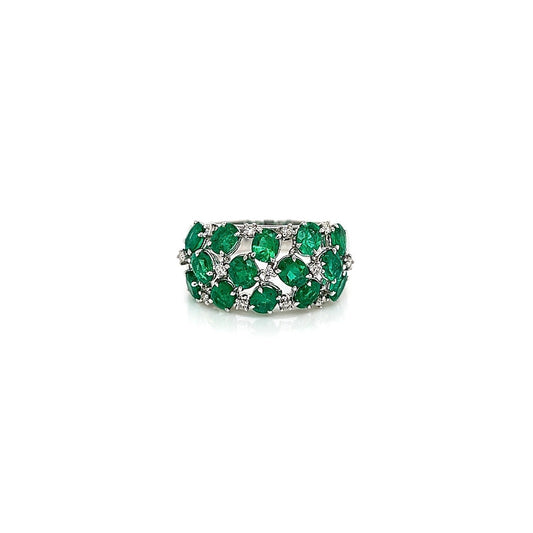 2.74 Total Carat Green Emerald and Diamond Ladies Ring