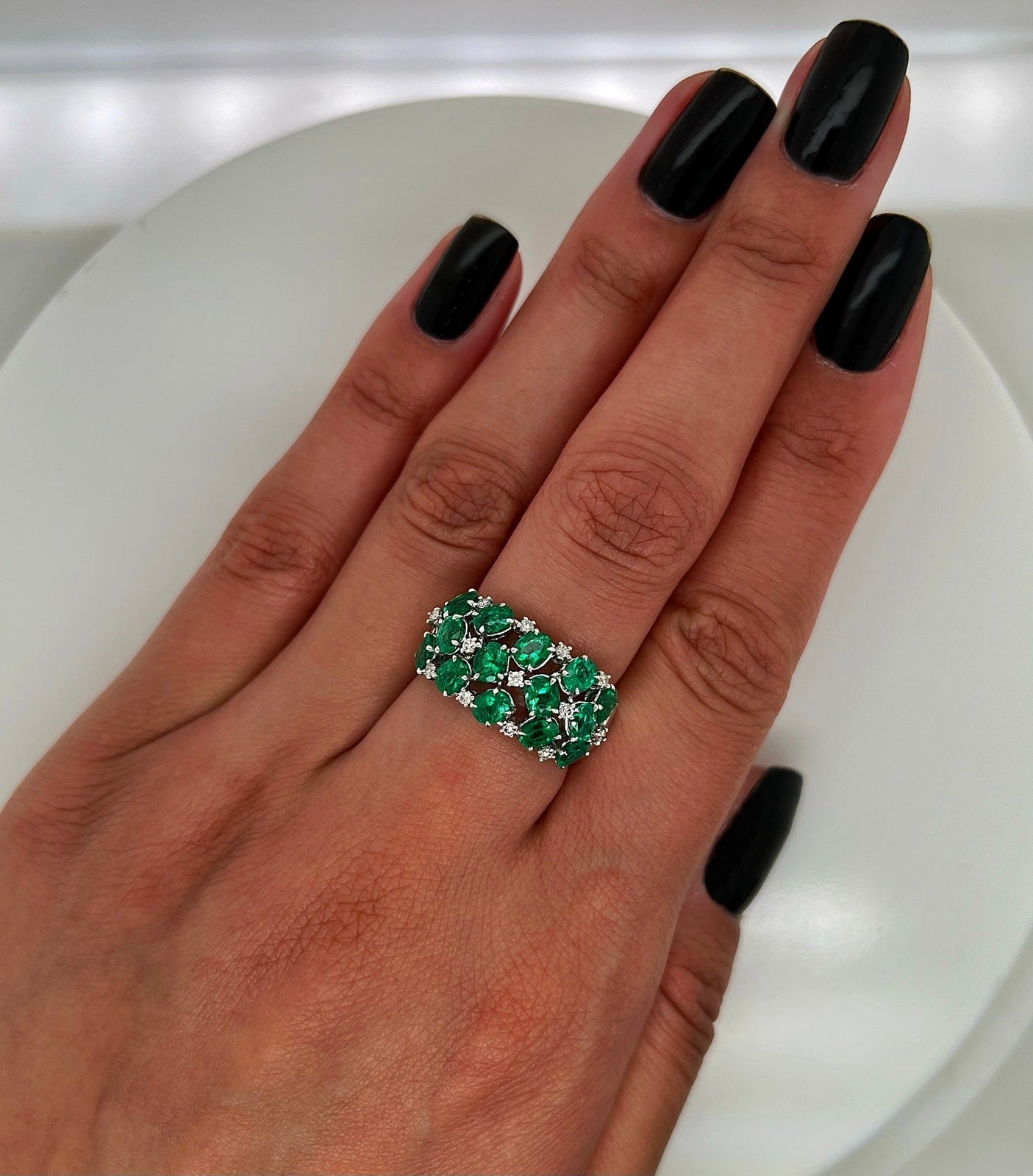 2.74 Total Carat Green Emerald and Diamond Ladies Ring